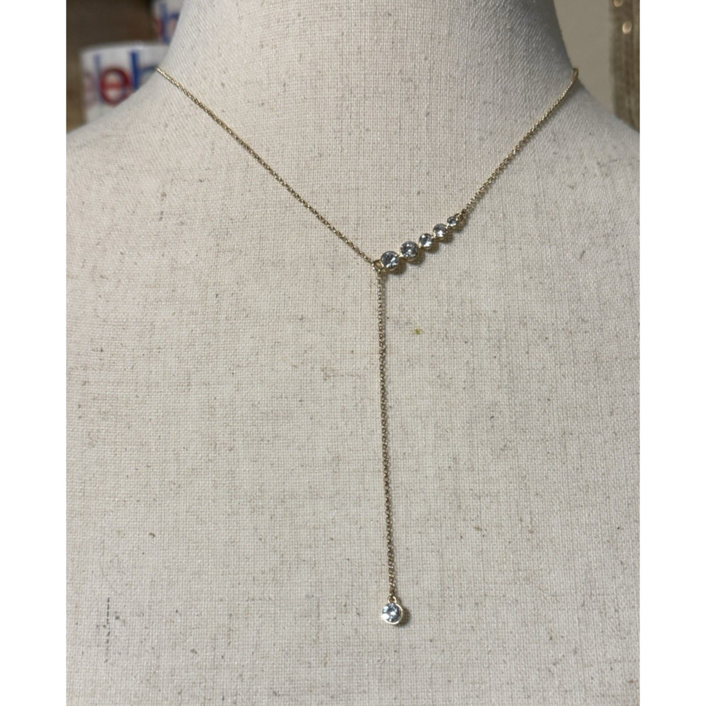 Ann Taylor LOFT Gold Tone Lariat Necklace Crystal Rhinestones 16–18 Inch - Picture 8 of 10